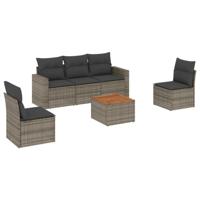 6-delige Loungeset met kussens poly rattan grijs - thumbnail