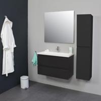 Badkamermeubel BWS Pepper Acryl Wastafel Met Kraangat Inclusief Spiegel 80x55x46 cm Antraciet - thumbnail