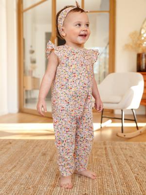 Bedrukt setje pakje + hoofdband baby meisje roze, bedrukt