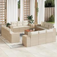 13-delige Loungeset met kussens poly rattan beige - thumbnail