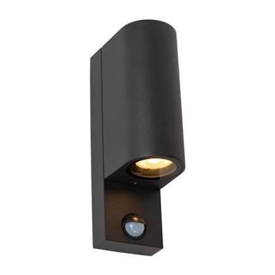 Lucide ZARO IR - Wandspot / Wandlamp Binnen/Buiten - 2xGU10 - IP65 - Beweging & dag/nacht sensor (uitschakelbaar) - Zwart