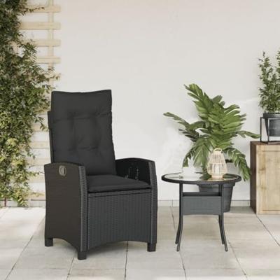Tuinstoel verstelbaar met kussens poly rattan zwart
