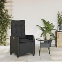 Tuinstoel verstelbaar met kussens poly rattan zwart - thumbnail