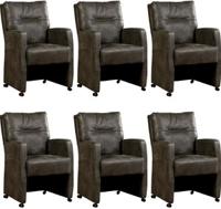 Set van 6 Donkergrijze leren landelijke eetkamerfauteuils Sharp - Kenia Leer Antracite (donkergrijs leer) - thumbnail