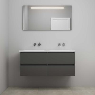 On-Line Badkamermeubelset - 120 cm - Voorgemonteerd - Acryl Wastafel - Kraangat naar Keuze - Spiegel met LED-Verlichting - Mat Antraciet