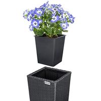 Bloempotten polyrotan set van 3 stuks in zwart - thumbnail