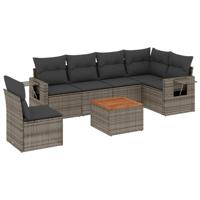 7-delige Loungeset met kussens poly rattan grijs - thumbnail