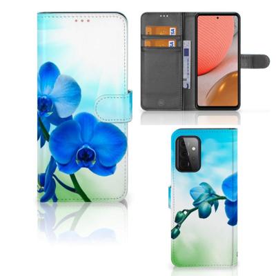 Samsung Galaxy A72 Hoesje Orchidee Blauw - Cadeau voor je Moeder Samsung Galaxy A72 Hoesje Orchidee Blauw - Cadeau voor je Moeder