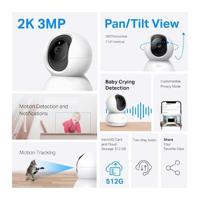 TP-Link Tapo 2K Pan/Tilt beveiligingscamera voor babyfoon, hondencamera met bewegingsdetectie, 2-weg audio, sirene, nachtzicht, cloud- en SD-kaartopslag, werkt met Alexa & Google Home, 2-pack (C210P2) - thumbnail