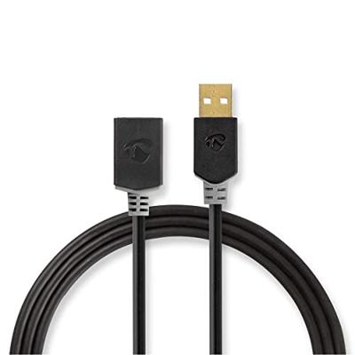 USB-Kabel | USB 2.0 | USB-A Male | USB-A Female | 480 Mbps | Verguld | 3.0 m | Rond | PVC | Antraciet