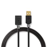 USB-Kabel | USB 2.0 | USB-A Male | USB-A Female | 480 Mbps | Verguld | 3.0 m | Rond | PVC | Antraciet - thumbnail