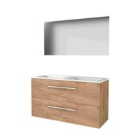 Basic-Line Ultimate 46 Badkamermeubelset - 120 x 46 cm - Met Grepen - 2 Lades - Acryl Wastafel - Zonder Kraangat - Spiegel met Indirecte LED Verlichting - Whisky Oak - thumbnail