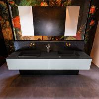 Badkamermeubelset Mondiaz Erin 200 cm met 2 Lades met RIDGE Wastafel Dubbel Urban Zonder Kraangaten Greeploos Mat Clay - thumbnail