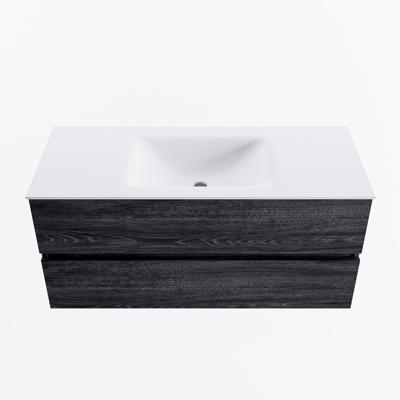 MONDIAZ VICA 110cm badmeubel onderkast Antracite 2 lades. Wastafel CLOUD midden 1 kraangat, kleur Talc.