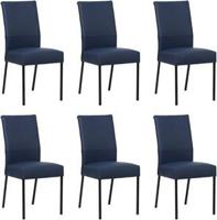 Set van 6 Blauwe leren moderne eetkamerstoelen Real - poot vierkant zwart - Toledo Leer Kobalt (blauw leer) - thumbnail