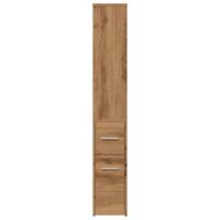 Badkamerkast smal met wielen bewerkt hout artisanaal eikenkleur - thumbnail