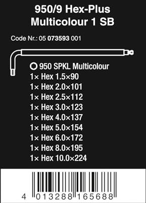 Wera Inbussleutelset 950/9 Hex-Plus Multicolour 1 SB schroevendraaier - thumbnail