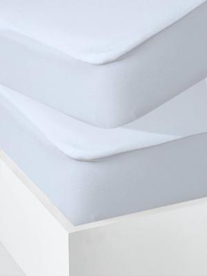 Set van 2 microvezel matrasbeschermers anti-mijt behandeld met Bi-ome® wit