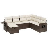 7-delige Loungeset met kussens poly rattan bruin - thumbnail
