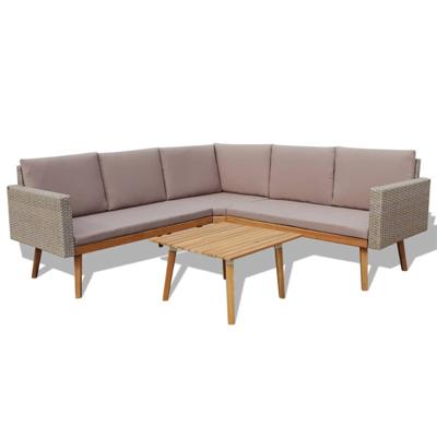 4-delige Loungeset met kussens poly rattan grijs