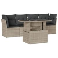 5-delige Loungeset met kussens poly rattan lichtgrijs - thumbnail