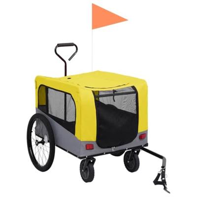 Fietstrailer en hondenwagen 2-in-1 geel en grijs - thumbnail