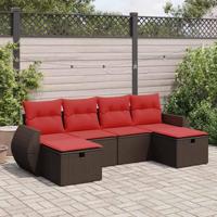 6-delige Loungeset met kussens poly rattan bruin - thumbnail