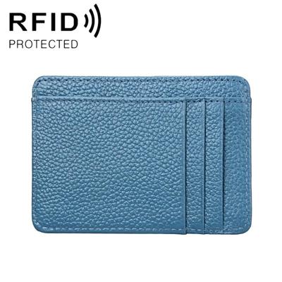 KB37 Antimagnetic RFID Litchi Texture Leather Card Holder Wallet Billfold for Men and Women (Lake Blue)