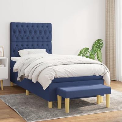 Boxspring met matras stof blauw 90x190 cm