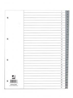 Q-CONNECT tabbladen, A4, PP, 11-gaatspeforatie, met indexblad, set van 1-31, 31 tabs, grijs