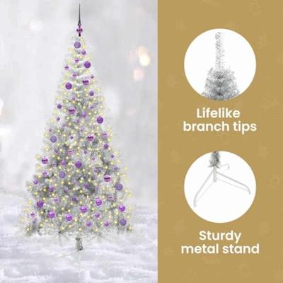 VidaXL Kunstmatig voorverlicht kerstboom met 300 led zilver 210 cm pet
