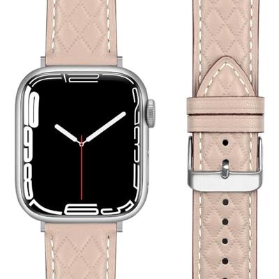 By Qubix - Leren bandje met diamant patroon - Beige - Compatible met Apple Watch 38mm / 40mm / 41mm / 42mm - Compatible Apple watch bandjes