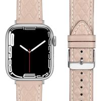 By Qubix - Leren bandje met diamant patroon - Beige - Compatible met Apple Watch 38mm / 40mm / 41mm / 42mm - Compatible Apple watch bandjes - thumbnail