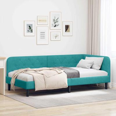 Hoekbedframe met hoofdeinde Turquoise 90 x 190 cm Fluweel