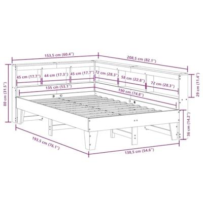 Bed met boekenkast zonder matras massief grenenhout 135x190 cm