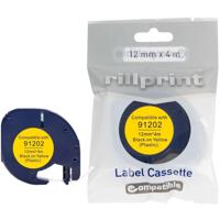 Rillprint compatible LetraTAG tape voor Dymo 91202, 12 mm, plastic, geel - thumbnail
