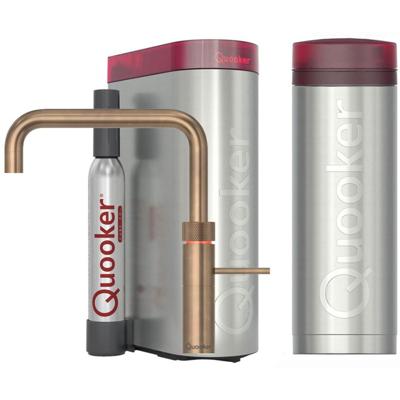 Quooker Fusion Square Keukenkraan Set - Kokend Warm- en Koud Water - Messing Patina - Inclusief PRO3 Reservoir & CUBE - Direct Gekoeld Bruisend Water