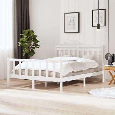 Bedframe massief hout wit 150x200 cm