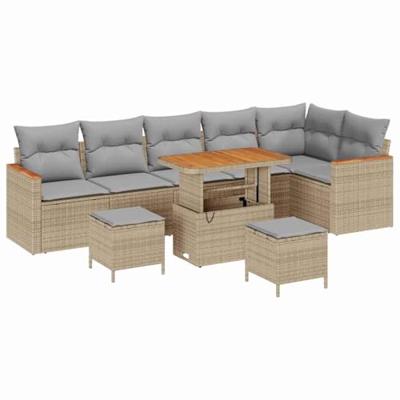 Tuinbankenset 9 pcs Beige poly rattan