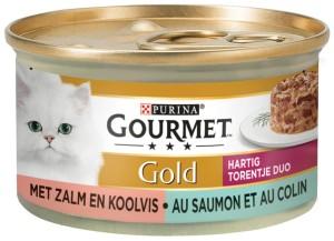 Gourmet Gold Hartig Torentje Duo met zalm en koolvis natvoer kat (24x85 g) 1 tray (24 x 85 g)