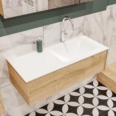 Mondiaz Lush Cloud badmeubel Washed oak 100 cm 1 lade solid surface enkele spoelbak rechts 1 kraangat