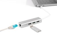 Digitus DA-70255 USB-combi-hub 3 + 1 poorten Met ingebouwde netwerkaansluiting Zilver - thumbnail