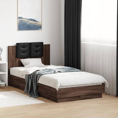 Bedframe met hoofdbord en LED bruin eikenkleur 75x190 cm