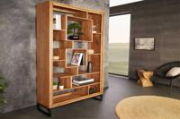 Massief houten boekenkast CUBUS 190 cm acaciahoningafwerking metalen poten zwarte staande plank - 43742 - thumbnail