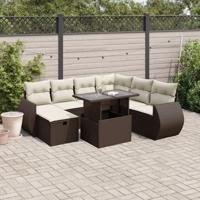 8-delige Loungeset met kussens poly rattan bruin - thumbnail