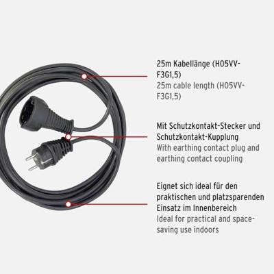Brennenstuhl Kwaliteits kunststof verlengsnoer 25m zwart H05VV-F 3G1,5 - 1165480