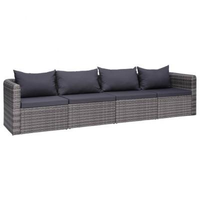 4-delige Loungeset met kussens poly rattan grijs