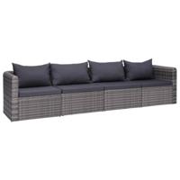 4-delige Loungeset met kussens poly rattan grijs - thumbnail