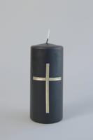 Traditionele Kerkkaars - Gedachteniskaars met Zilveren Kruis - 18 x 8 cm - thumbnail