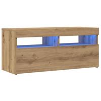 Tv-meubel met LED 90x35x40 cm bewerkt hout artisanaal eiken - thumbnail